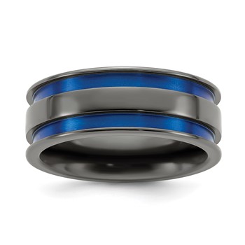 Edward Mirell Black Ti Grooved Blue Anodized 8mm Band