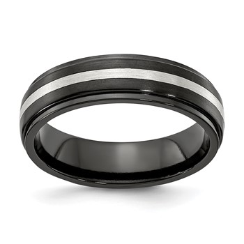 Edward Mirell Black Ti with Sterling Silver Inlay Step Down 6mm Band