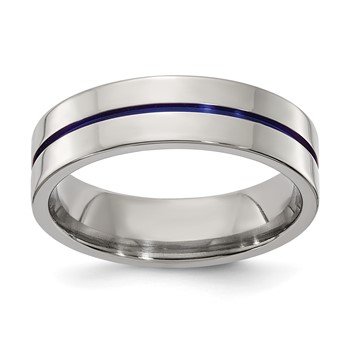 Edward Mirell Gray Titanium 6mm Blue Anodized Flat Band