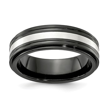 Edward Mirell Black Ti with Sterling Silver Inlay Double Groove 7mm Band