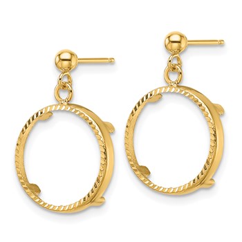 Wideband Distinguished Coin Jewelry 14k Polished and Diamond-cut Classic 13.0mm Prong Coin Bezel Post Dangle Earrings — alternate view