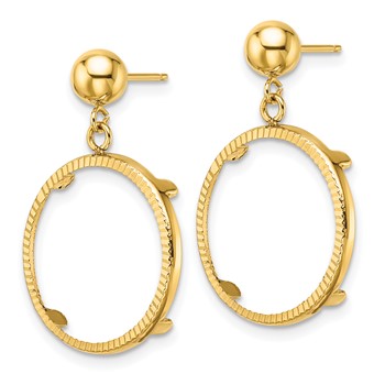 Wideband Distinguished Coin Jewelry 14k Polished and Diamond-cut Classic 16.5mm Prong Coin Bezel Post Dangle Earrings — alternate view