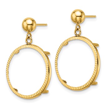 Wideband Distinguished Coin Jewelry 14k Polished and Diamond-cut Classic 17.8mm Prong Coin Bezel Post Dangle Earrings — alternate view