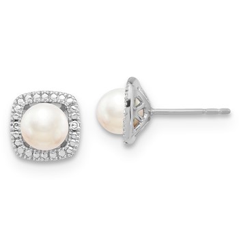 Sterling Silver Polished FWC Pearl & Diamond Button Earrings