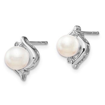 SS Pearl & Diamond Earrings — alternate view