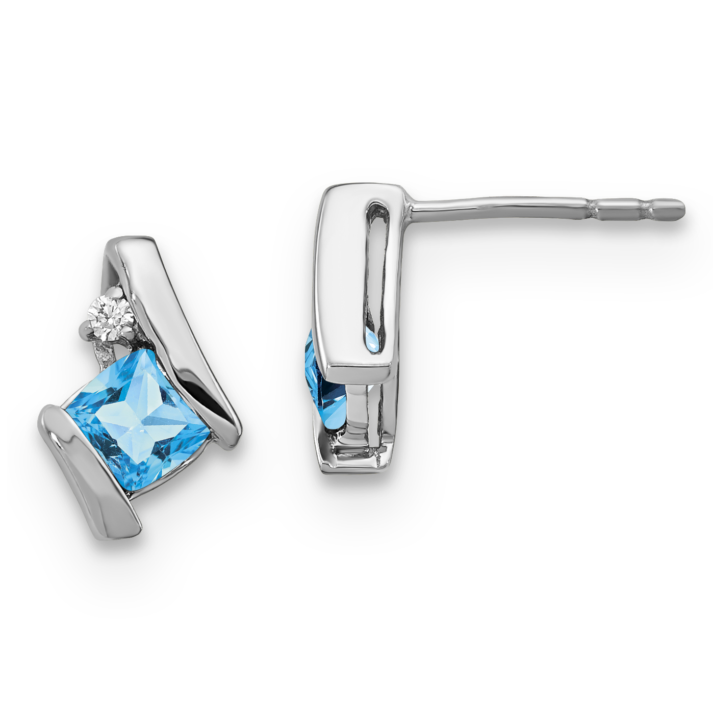 10k White Gold Blue Topaz & Diamond Earrings