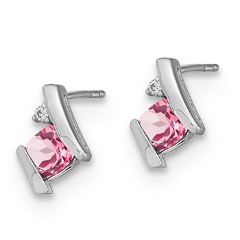 10k White Gold Created Pink Sapphire & Diamond Earrings — alternate view