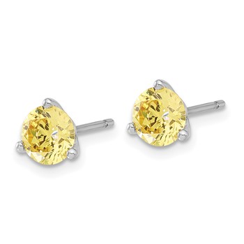 Sterling Silver Rhodium-plated Diamonore CZ Yellow 6mm Stud Earrings — alternate view