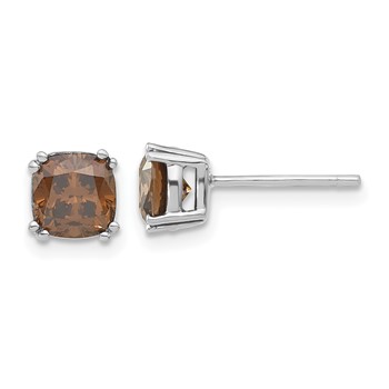 Sterling Silver Rhodium-plated Brown Diamonore CZ 6mm Stud Earrings