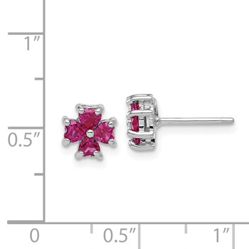 Sterling Silver Created Ruby Flower Earrings — alternate view