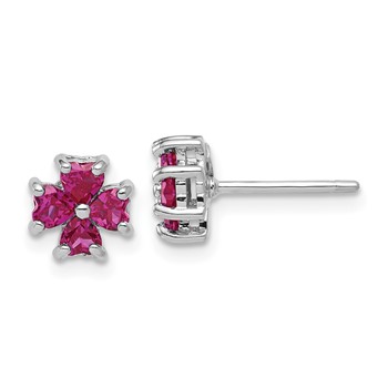 Sterling Silver Created Ruby Flower Earrings