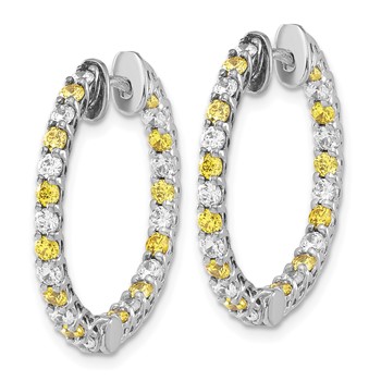 Sterling Silver Rhodium-plated Yellow & White Diamonore CZ In/Out Round Hoop Earrings — alternate view