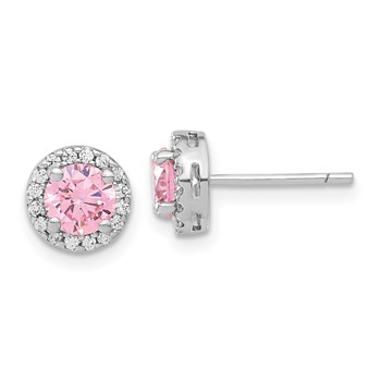 Sterling Silver Rhodium-plated Diamonore CZ Pink/White Halo Earrings