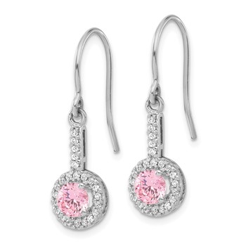 Sterling Silver Rhodium-plated Diamonore Pink/White Halo Dangle Earrings — alternate view