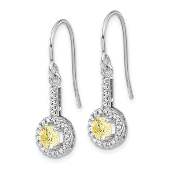 Sterling Silver Rhodium-plated Diamonore Yellow/White Halo Dangle Earrings — alternate view