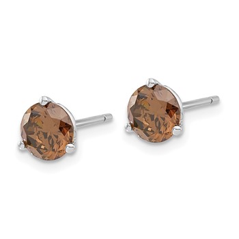 Sterling Silver Rhodium-plated Diamonore CZ 6.5mm Brown Stud Earrings — alternate view