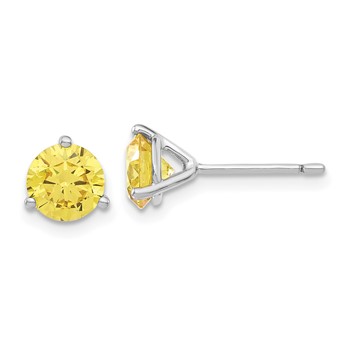Sterling Silver Rhodium-plated Diamonore CZ 6.5mm Yellow Stud Earrings