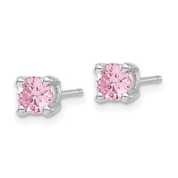 Sterling Silver Rhodium-plated Diamonore CZ 5mm Pink Stud Earrings — alternate view