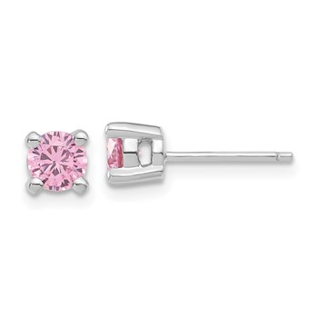 Sterling Silver Rhodium-plated Diamonore CZ 5mm Pink Stud Earrings