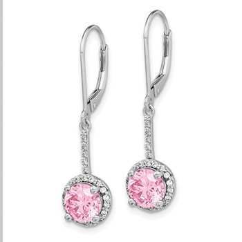 Sterling Silver Rhodium-plated Diamonore Pink & White CZ Dangle Earrings — alternate view