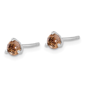 Sterling Silver Rhodium-plated 4mm Diamonore CZ Brown Stud Earrings — alternate view