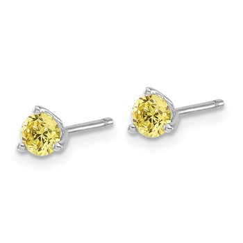 Sterling Silver Rhodium-plated Diamonore CZ 4mm Yellow Stud Earrings — alternate view