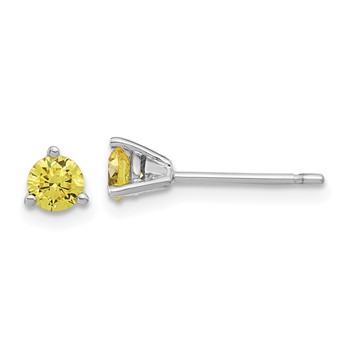 Sterling Silver Rhodium-plated Diamonore CZ 4mm Yellow Stud Earrings