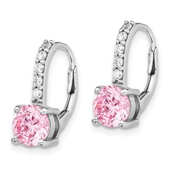 Sterling Silver Rhodium-plated Diamonore CZ Pink & White Leverback Earrings — alternate view