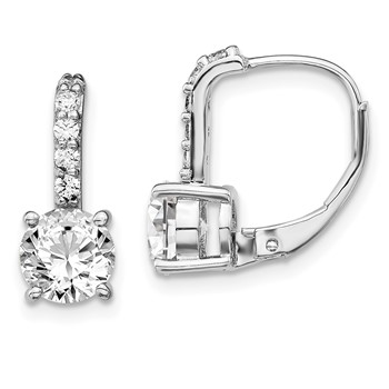 Sterling Silver Rhodium-plated Diamonore CZ Leverback Dangle Earrings