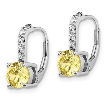 Sterling Silver Rhod-plated Diamonore CZ Yellow & White Leverback Earrings — alternate view