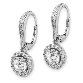 Sterling Silver Rhodium-plated Diamonore CZ Leverback Halo Dangle Earrings — alternate view