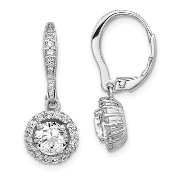 Sterling Silver Rhodium-plated Diamonore CZ Leverback Halo Dangle Earrings