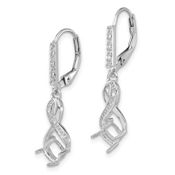 Sterling Silver Semi-Mount Diamond Leverback Dangle Earrings — alternate view