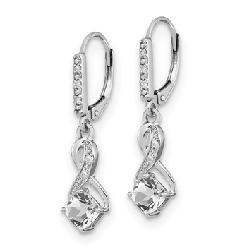 Sterling Silver White Topaz and Diamond Leverback Earrings — alternate view