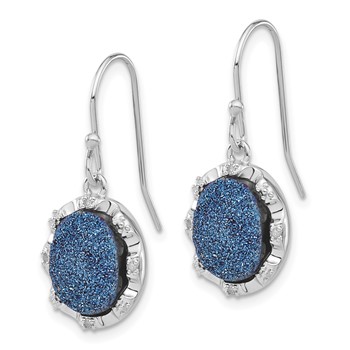 Sterling Silver Polished Blue Druzy & Diamond Oval Dangle Earrings — alternate view