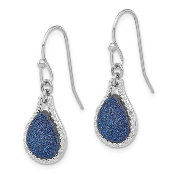 Sterling Silver Blue Druzy and Diamond Teardrop Dangle Earrings — alternate view