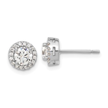 Sterling Silver Rhodium-plated Diamonore CZ Halo Earrings