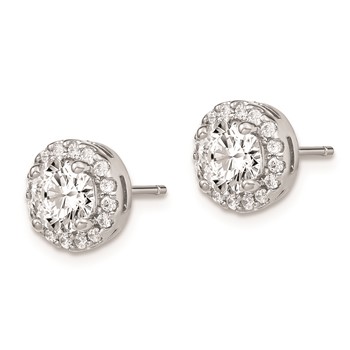 Sterling Silver Rhodium-plated Diamonore Round Halo Post Earrings — alternate view