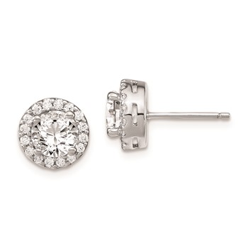 Sterling Silver Rhodium-plated Diamonore Round Halo Post Earrings