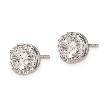 Sterling Silver Rhodium-plated Diamonore Round Halo Post Earrings — alternate view