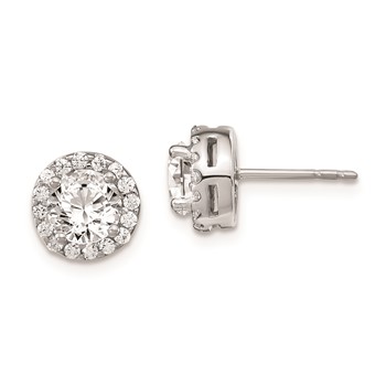 Sterling Silver Rhodium-plated Diamonore Round Halo Post Earrings