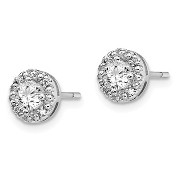 Sterling Silver Rhodium-plated Diamonore CZ Round Halo Post Earrings — alternate view