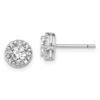 Sterling Silver Rhodium-plated Diamonore CZ Round Halo Post Earrings