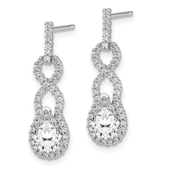Sterling Silver Rhodium-plated Fancy Diamonore CZ Post Dangle Earrings — alternate view