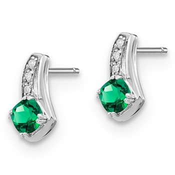 SS Created Emerald & Diamond Earrings — alternate view