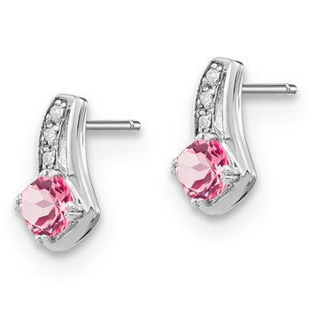 SS Created Pink Sapphire & Diamond Earrings — alternate view