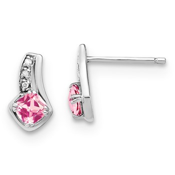 SS Created Pink Sapphire & Diamond Earrings