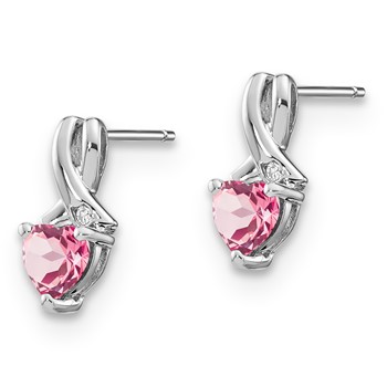 SS Created Pink Sapphire & Diamond Earrings — alternate view