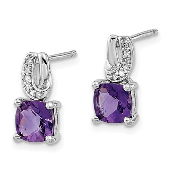 Sterling Silver Amethyst and CZ Post Earrings — alternate view
