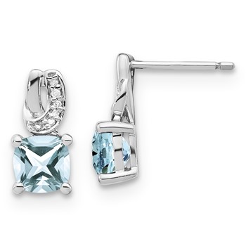 SS Aquamarine & Diamond Earrings